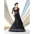 black satin beaded long sleeved evening gowns